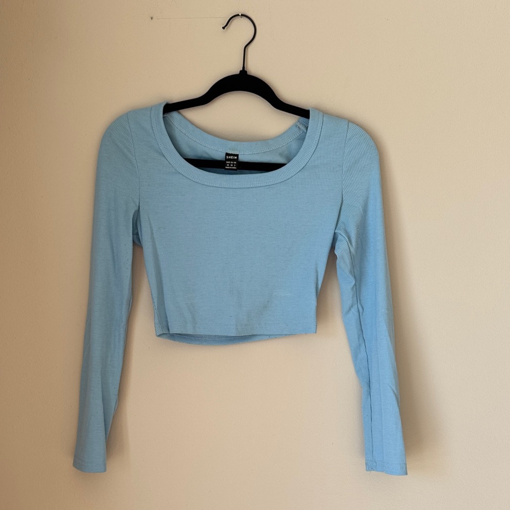 SHEIN Sky Blue Long Sleeve Crop Top